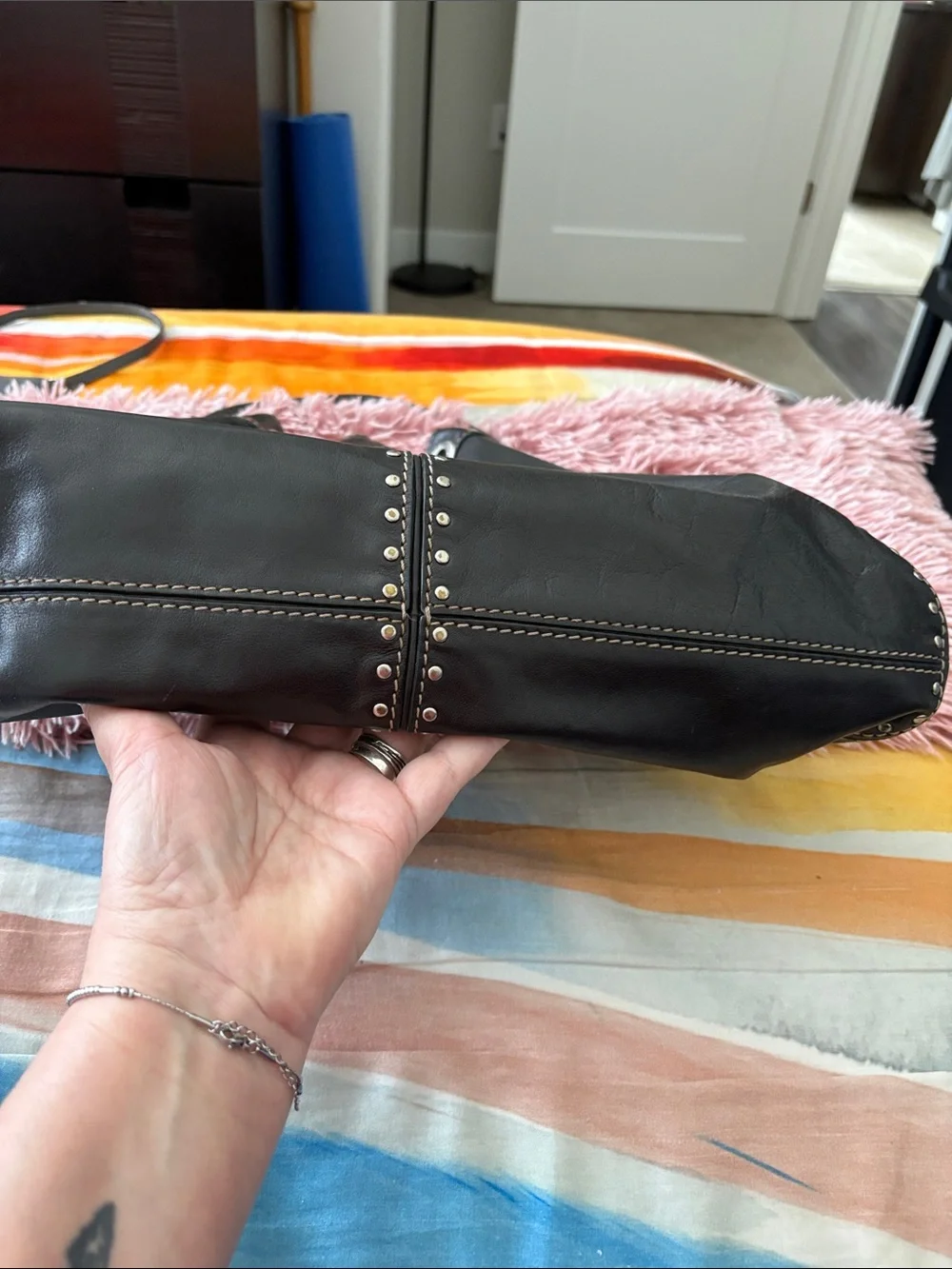 Michael Kors Black Leather Studded Drawstring Tote - Picture 13 of 13